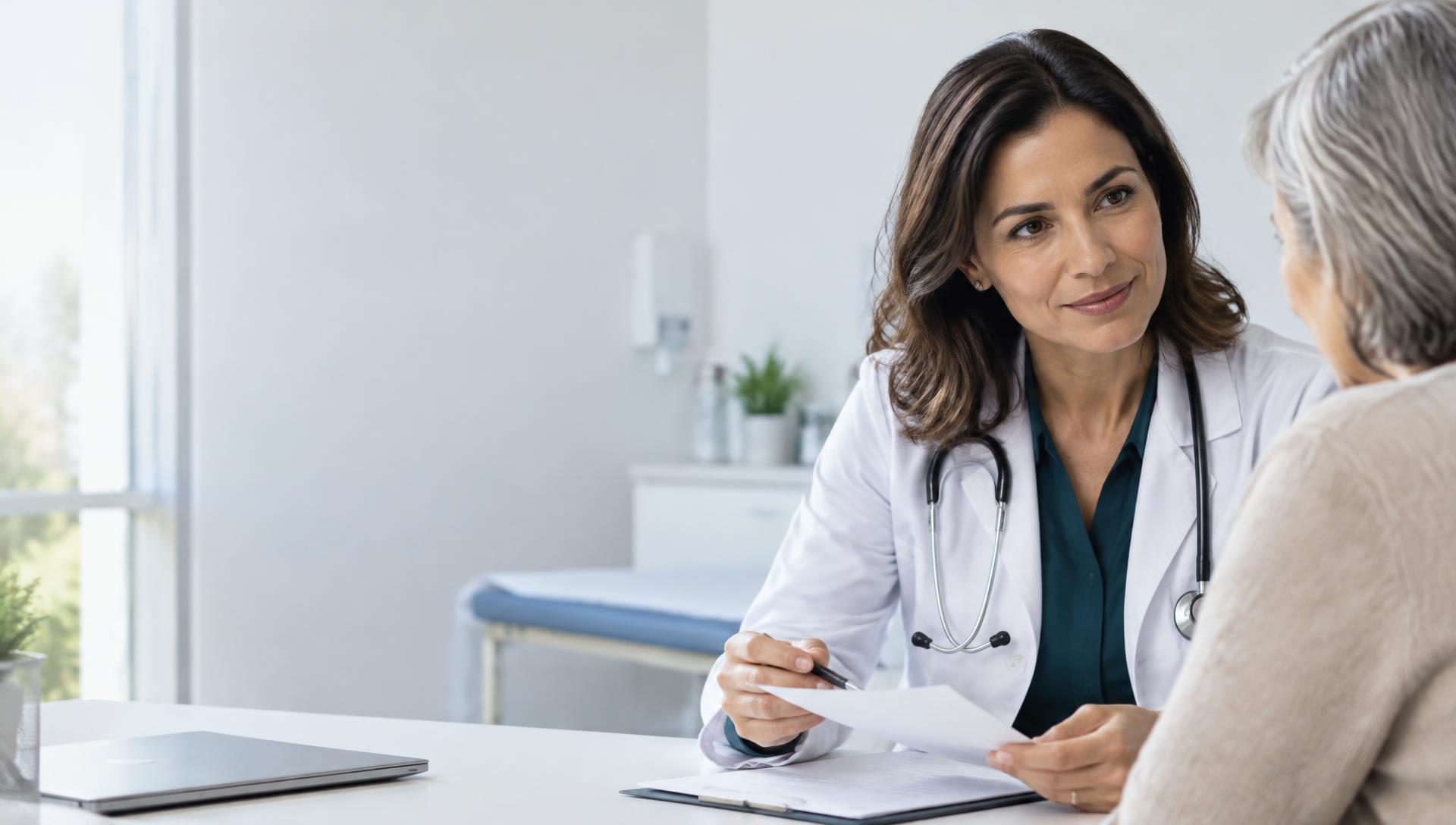 Imagem ilustrativa de uma médica conversando com uma paciente